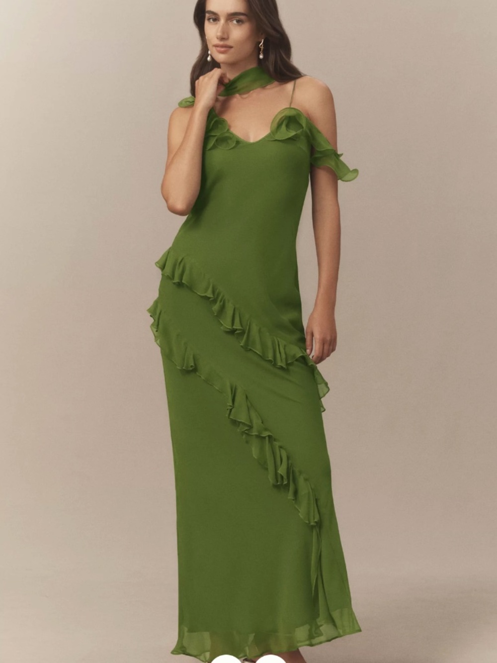De La Vali 'Hemera' Ruffled Silk Scarf Maxi in Green (NWT)